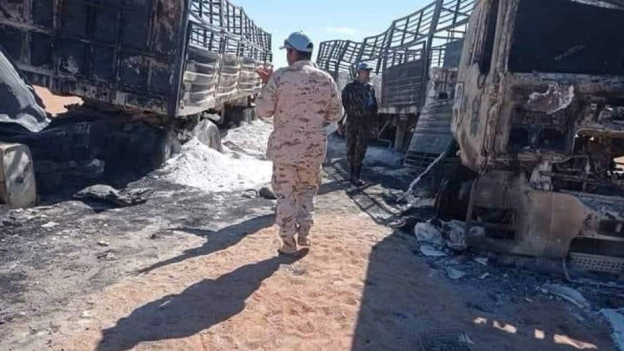 Des membres de la MINURSO déployés dans la zone tampon, sur les lieux où trois camionneurs algériens ont trouvé la mort.
