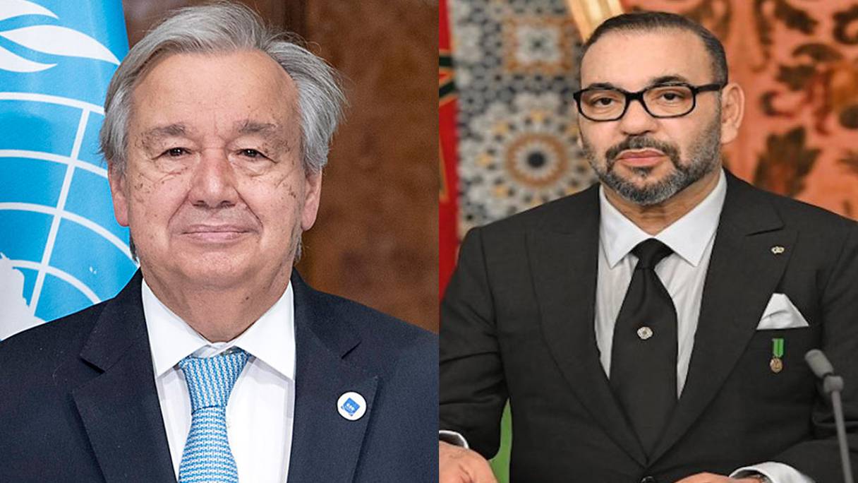 Antonio Guterres, secrétaire général de l'ONU et le roi Mohammed VI. Photomontage.
