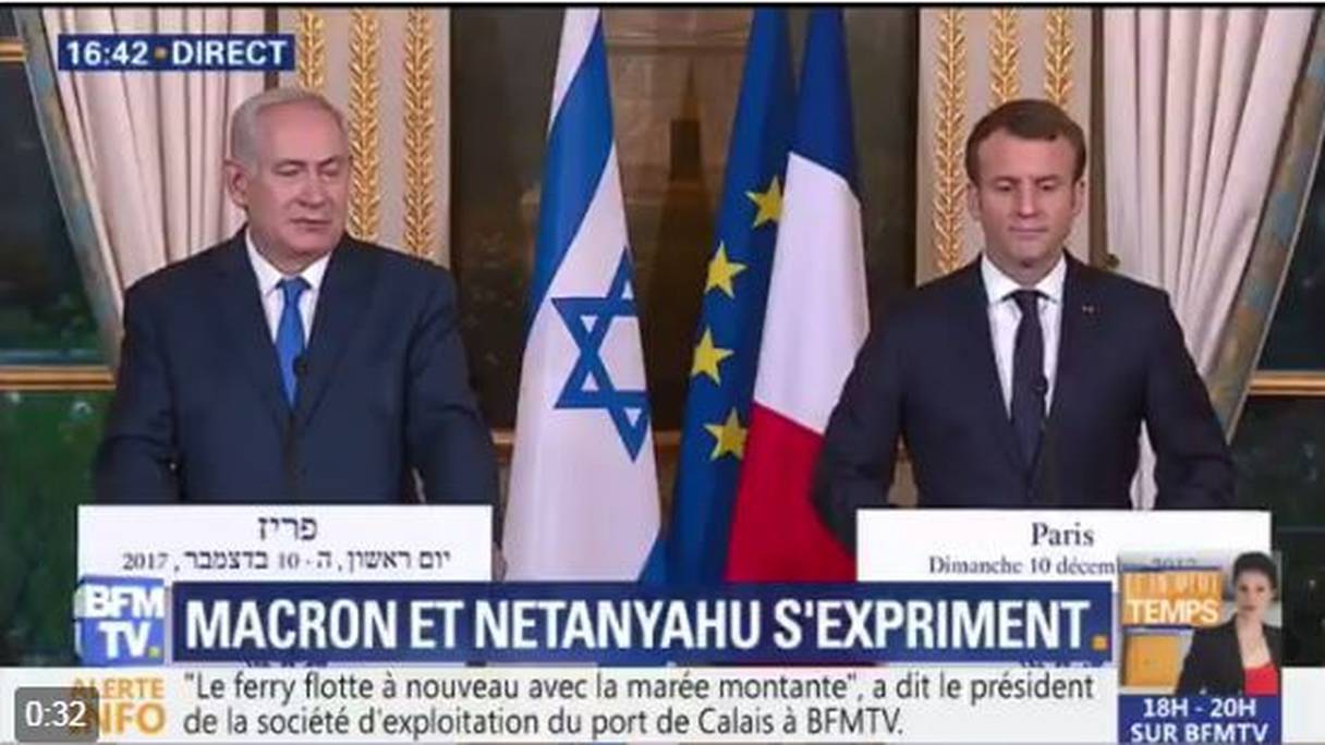 Le Premier ministre israélien Benjamin Netanyahu et le président français Emmanuel Macron à Paris.

