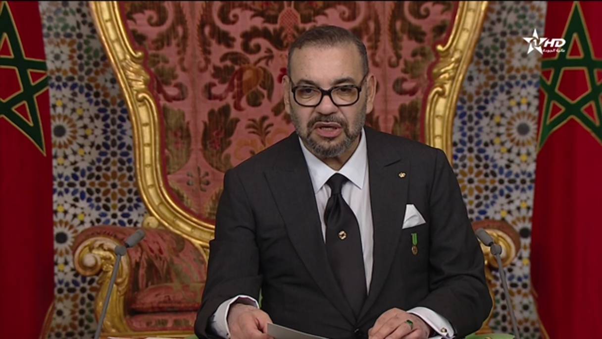 Le roi Mohammed VI lors du discours royal le 6 novembre 2021, à l'occasion du 46e anniversaire de la Marche verte.
