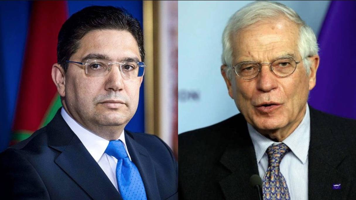 Le ministre des Affaires étrangères, Nasser Bourita, et le haut représentant de l'UE pour les Affaires étrangères, Josep Borrell.
