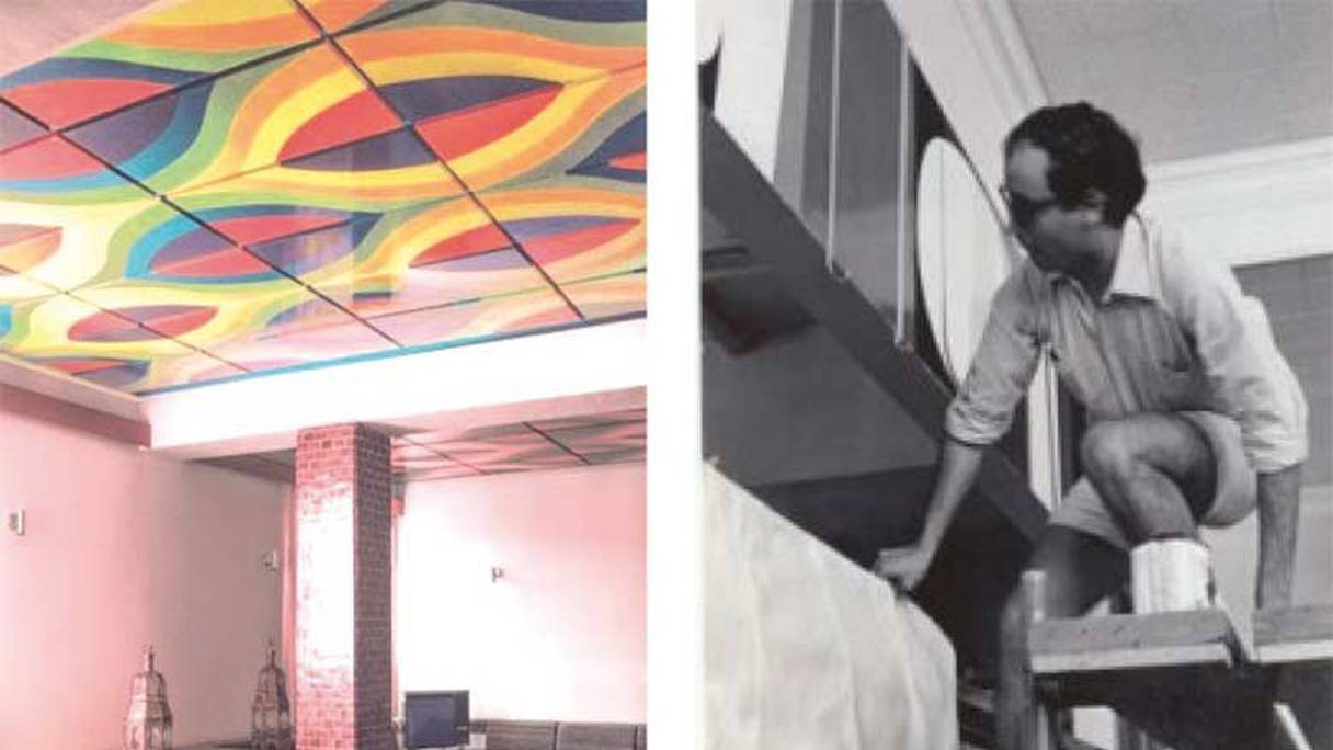 Plafond: panneaux en bois peint par Mohamed Melehi, Hôtel Les Roses du Dades, 1968-1969, Cabinet Faraoui et de Mazières, archives : Faraoui et de Mazières
