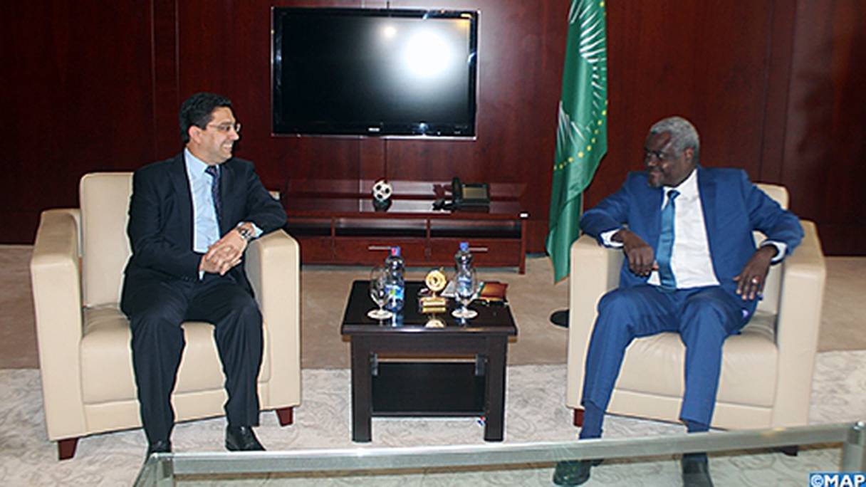 Nacer Bourita, ministre des Affaires étrangères et de la Coopération internationale, et Moussa Faki Mahamat, président de la Commission de l’Union africaine (CUA).

