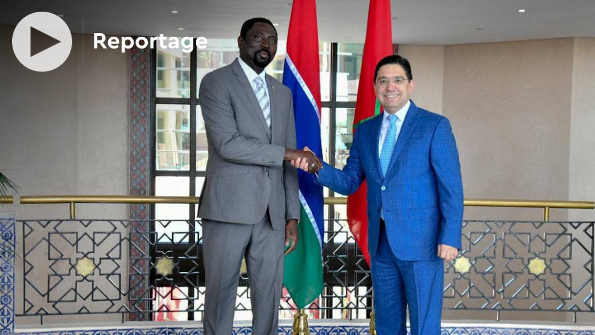 Mamadou Tangara, ministre des Affaires étrangères de la Gambie avec Nasser Bourita, mardi 16 mai 2022.
