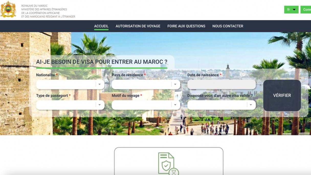 Page d'accueil de la plateforme www.acces-maroc.ma.
