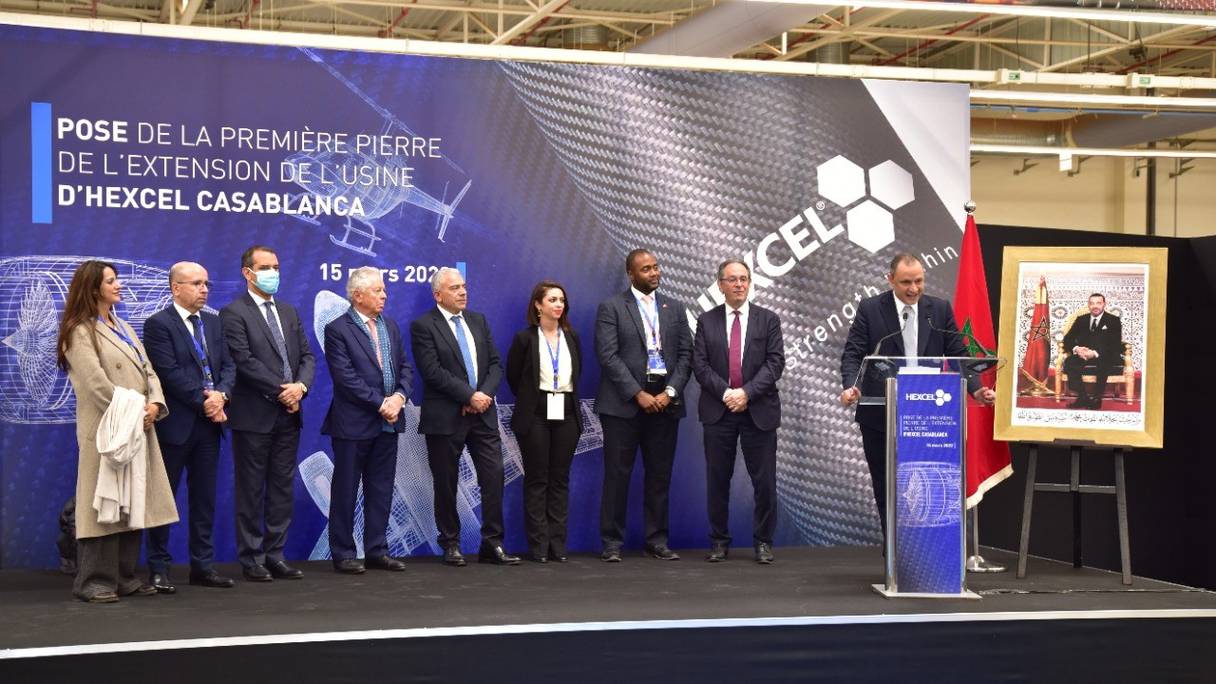 Le ministre de l’Industrie et du Commerce, Ryad Mezzour, a participé mardi 15 mars 2022 au lancement des travaux d'extensions de l'usine Hexcel Corporation dans la zone franche de Midparc à Casablanca.
