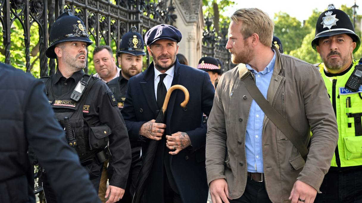 David Beckham venu se recueillir près du cercueil d'Elizabeth II au palais de Westminster, vendredi 16 septembre 2022.
