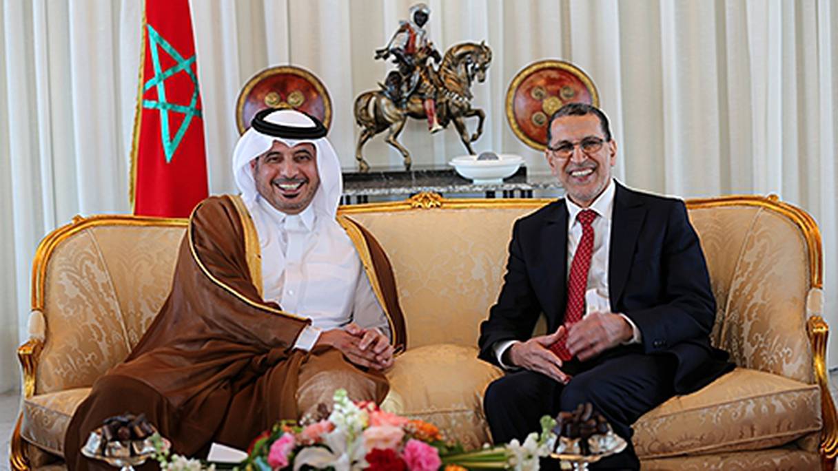 Le Premier ministre et ministre de l’Intérieur du Qatar, Abdallah ben Nasser ben Khalifa Al Thani, et le chef du gouvernement, Saâd-Eddine El Othmani.
