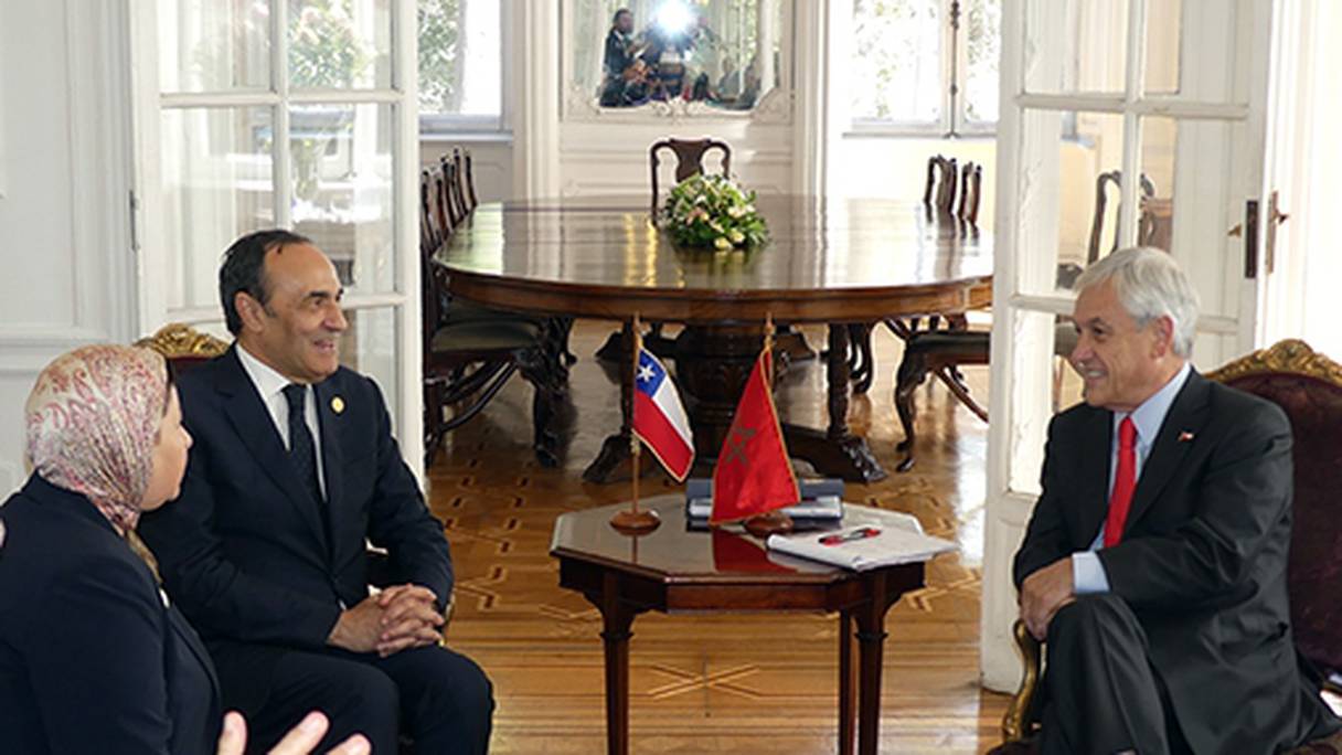 Le président de la Chambre des représentants, Habib El Malki, reçu par le président chilien élu Sebastián Piñera, samedi 10 mars à Santiago.
