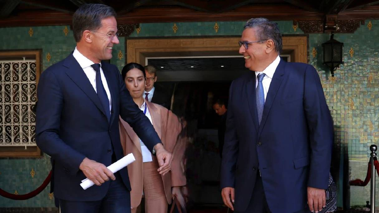 Le Chef du gouvernement Aziz Akhannouch et Mark Rutte, Premier ministre hollandais, mercredi 21 juin 2023 à Rabat.