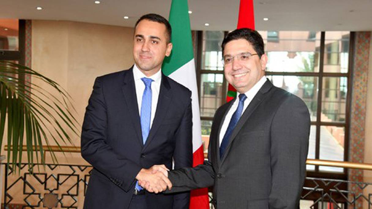 Luigi Di Maio, ministre italien des Affaires étrangères et son homologue marocain, Nasser Bourita, se sont entretenus en visioconférence ce vendredi 16 avril 2021. Ici lors d'un précédent entretien.
