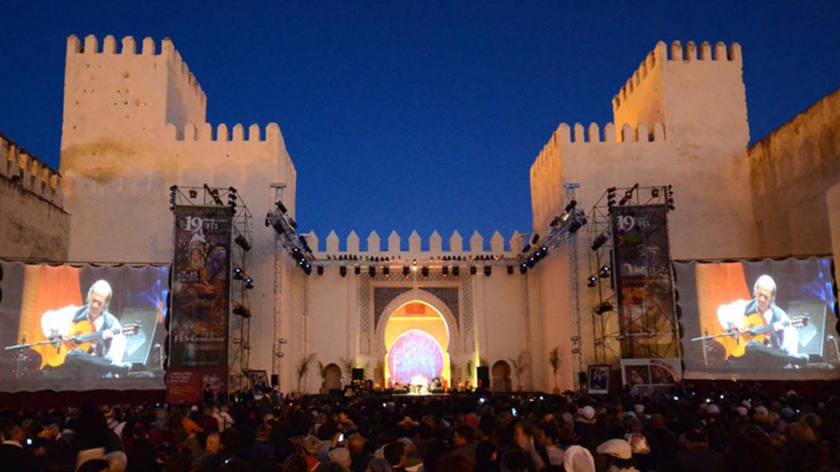 La scène du Festival des Musiques sacrées de Fès, organisé par la Fondation Esprit de Fès.
