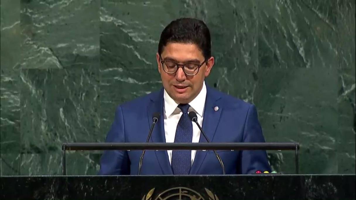 Nasser Bourita s'exprimant devant la 72e AG de l'ONU, le 20 septembre 2017. 
