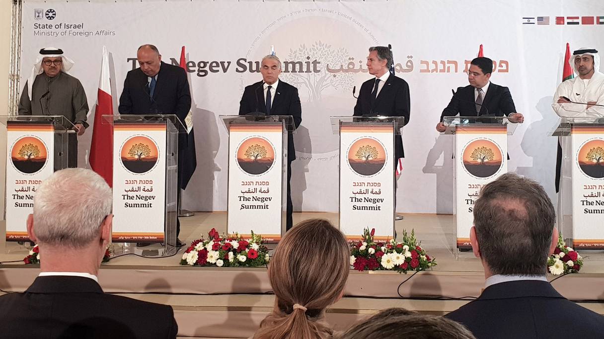 Les chefs de la diplomatie des six pays du Forum du Néguev (27-28 mars 2022) à Sde Boker en Israël.
