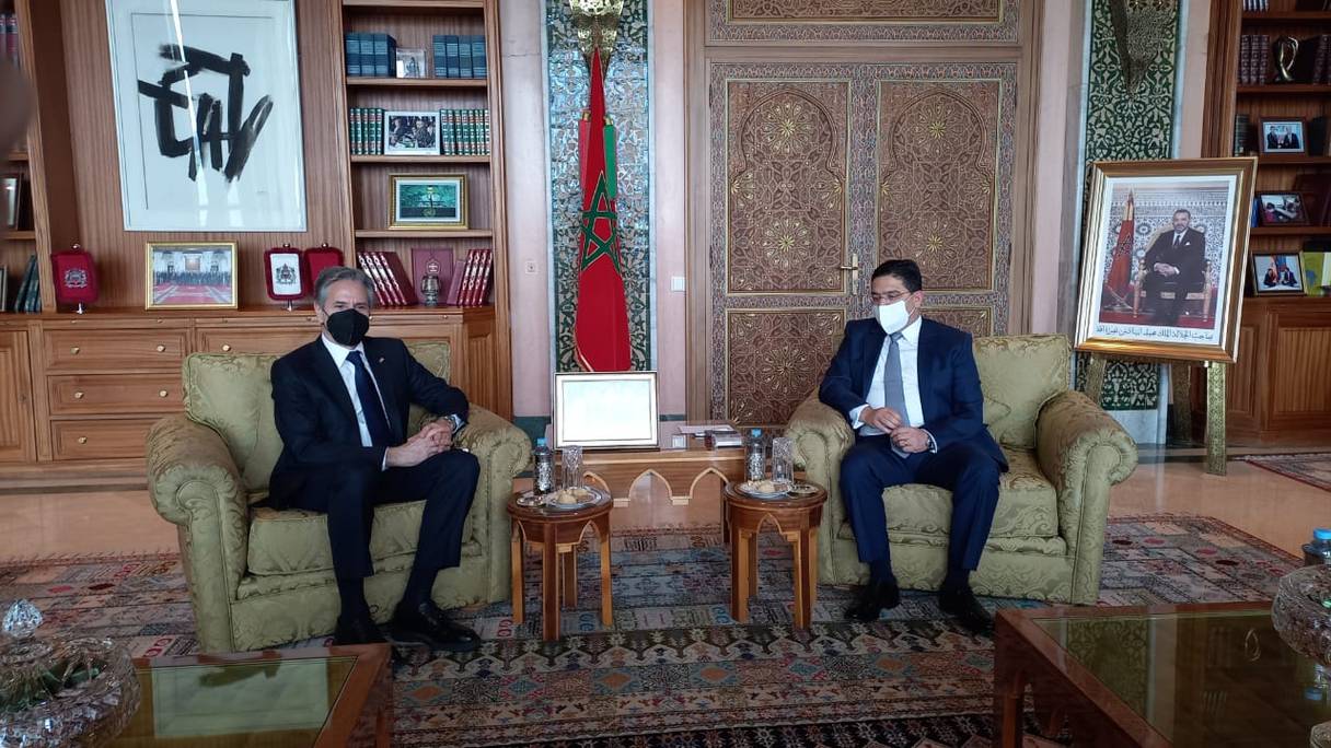 Le secrétaire d'Etat américain Antony Blinken a été reçu le 29 mars 2022 au siège du ministère des Affaires étrangères, à Rabat, par son homologue marocain Nasser Bourita, au cours d'une visite de travail de deux jours. 
