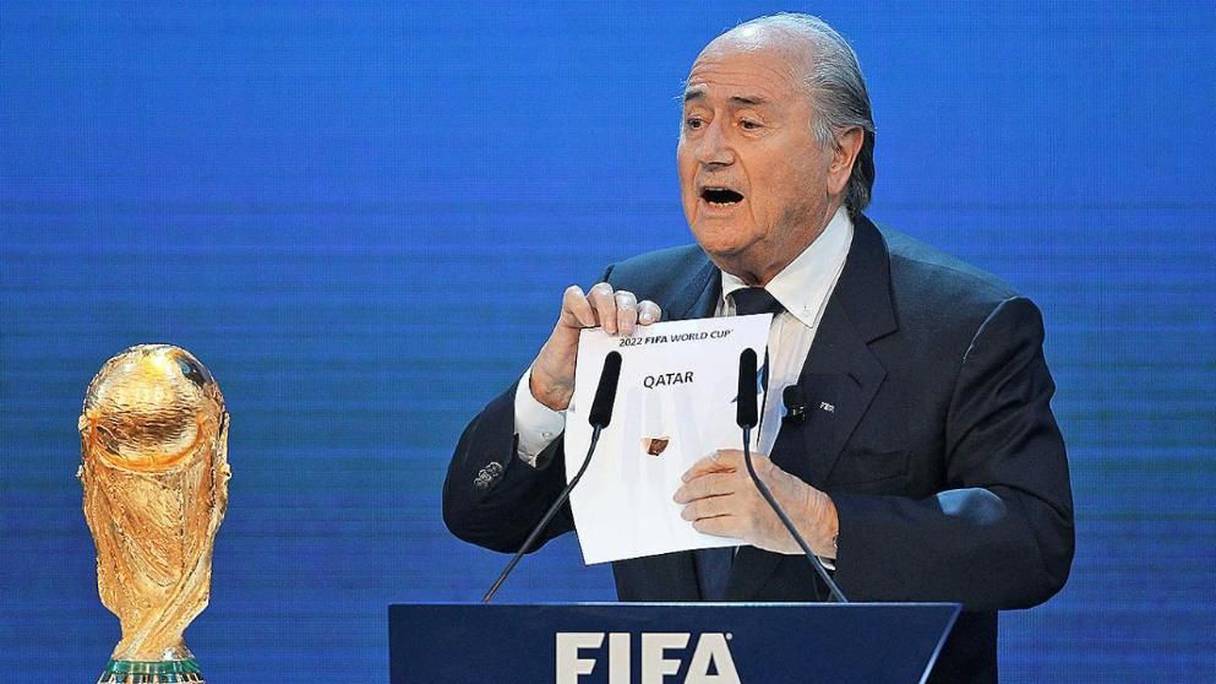 Seppe Blatter, alors président de la FIFA, lors de l'attribution de l'organisation du Mondial 2022 au Qatar.
