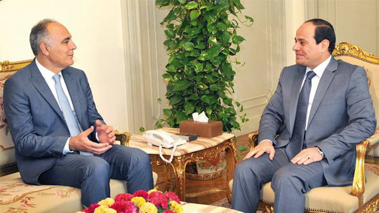 Le président égyptien, Abdel Fattah Al-Sissi, a reçu, le 5 juillet 2014, au palais présidentiel Itihadiya au Caire, Salaheddine Mezouar, ministre marocain des Affaires étrangères.
