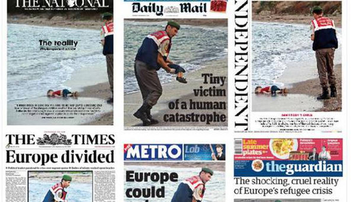 La photo faisait la Une de la plupart des journaux britanniques, jeudi 3 septembre 2015.
