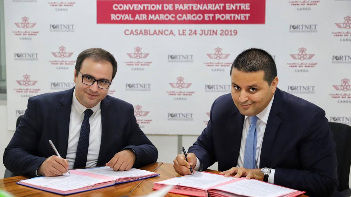 Lors de la cérémonie de signature de la convention de partenariat entre PORTNET S.A. et RAM Cargo, le lundi 24 juin 2019
