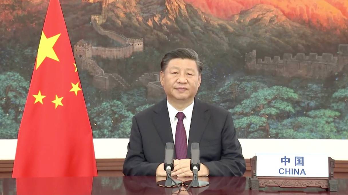 Xi Jinping s'adresse à la communauté internationale dans un discours pré-enregistré, retransmis le mardi 22 septembre 2020 lors de la 75e Assemblée générale de l'ONU. 
