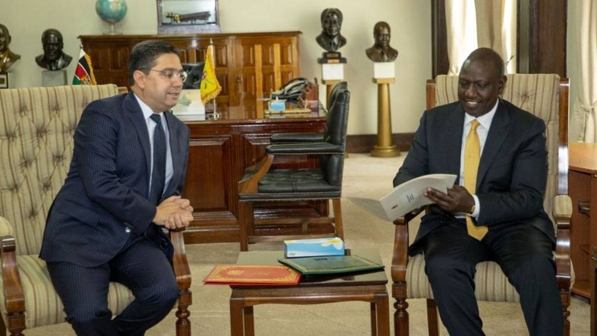 Le président kényan William Ruto recevant Nasser Bourita, mercredi 14 septembre à Naïrobi.
