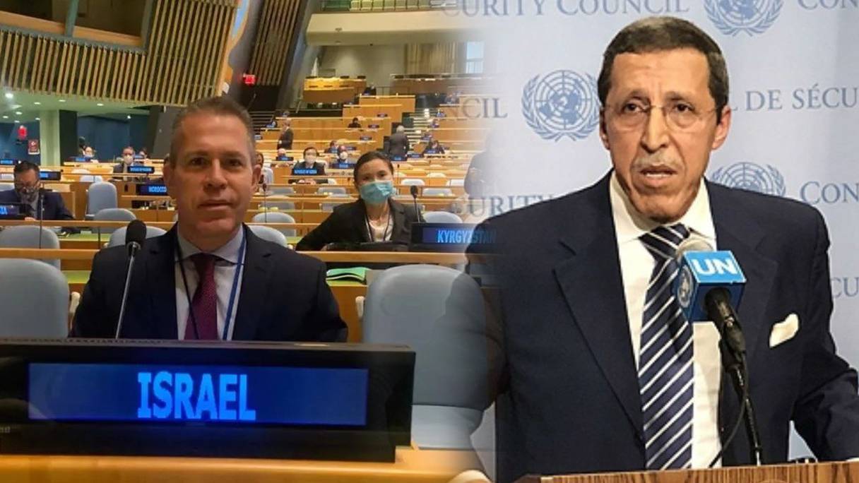 Le représentant permanent du Royaume à l'ONU, Omar et Hilale et son homologue israélien Gilad Erdan.
