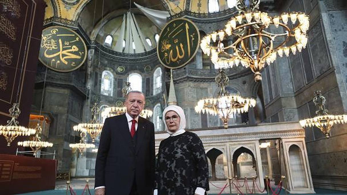 Recep Tayyip Erdogan et son épouse à Sainte-Sophie, le 23 juillet 2020. 
