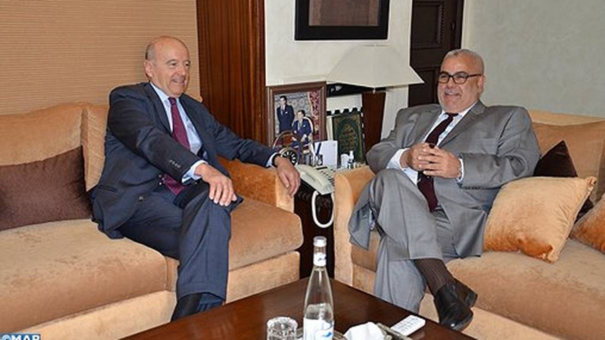 Alain Juppé et Abdelillah Benkirane, hier à Rabat.
