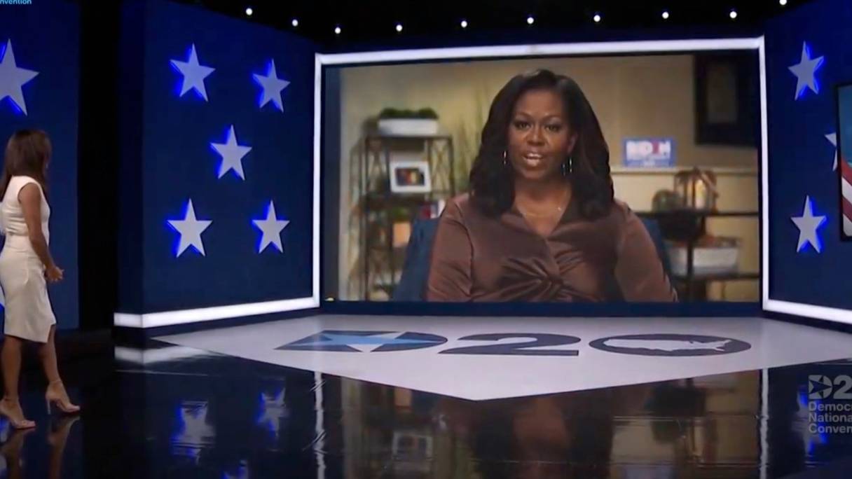 L'ex-première dame des Etats-Unis, Michelle Obama, à l'ouverture de la convention démocrate en ligne, le 17 août 2020. 
