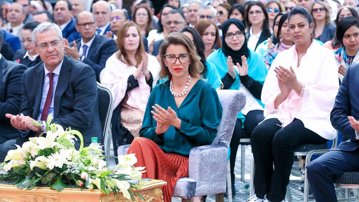 La princesse Lalla Meryem, présidente de l'Union nationale des femmes du Maroc (UNFM), préside une cérémonie de célébration de la Journée internationale des droits des femmes, le 8 mars 2020, à Rabat.
