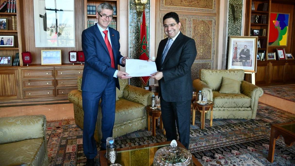 Le nouvel ambassadeur allemand, Robert Dölger, reçu par le ministre des Affaires étrangères, Nasser Bourita, le vendredi 6 mai 2022 à Rabat.
