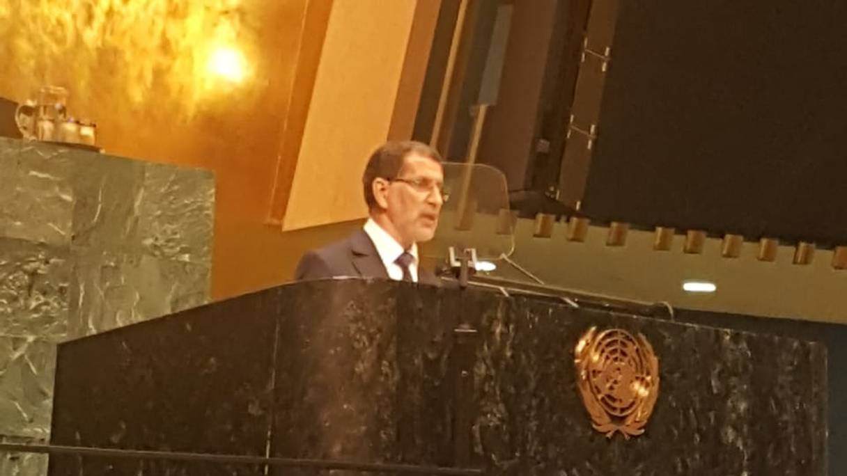 Saâd Eddine El Othmani à la 73e Assemblée générale de l'ONU, à New York. 
