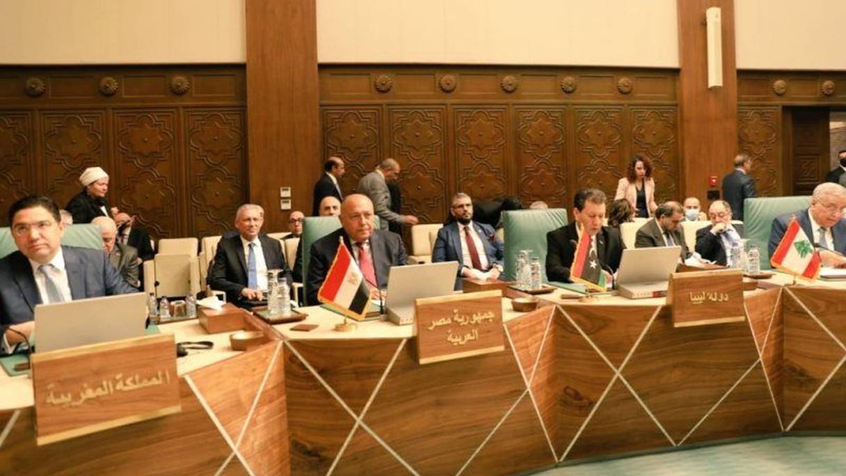 Nasser Bourita prend part au travaux de la 157ème session ordinaire du Conseil de la Ligue des États arabes au niveau des ministres des Affaires étrangères, le 9 mars 2022, au Caire.
