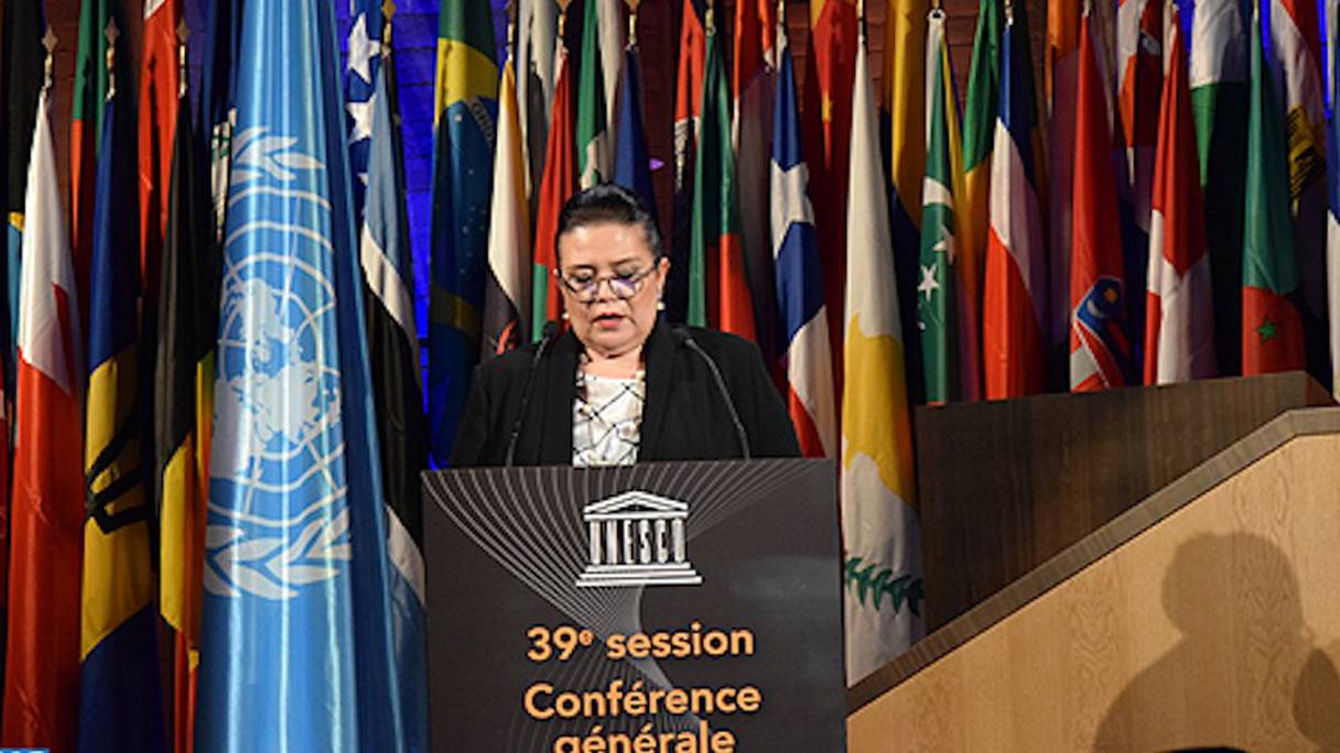 Zohour Alaoui, ici à Paris, à la 39e Conférence générale de l'Unesco, en 2017, est l'ambassadrice du Royaume du Maroc en Allemagne.
