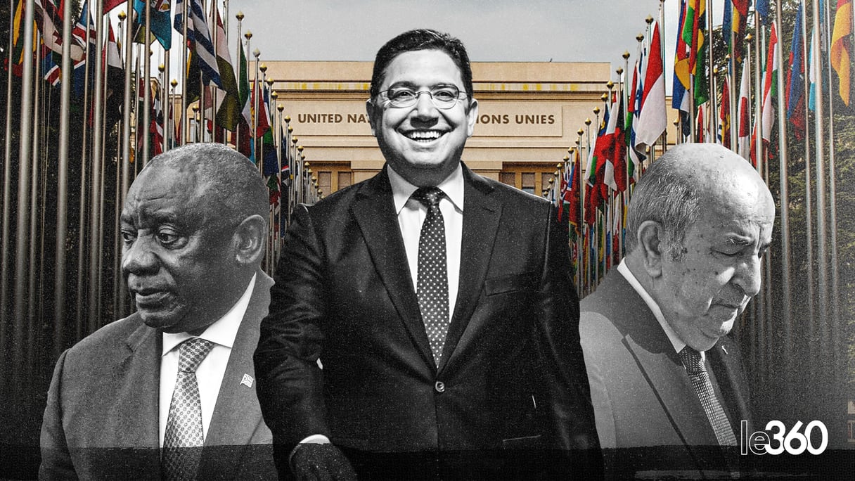 Le président sud-africain Cyril Ramaphosa, le ministre des Affaires étrangères Nasser Bourita et le président algérien Abdelmadjid Tebboune.