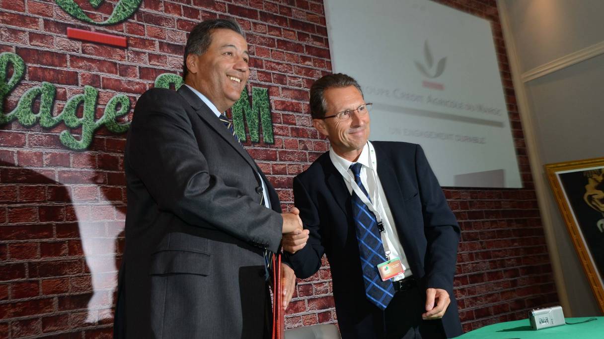 Tarik Sijilmassi, président de Crédit Agricole (g), et Jacques Ponty, DG de Centrale Laitière.
