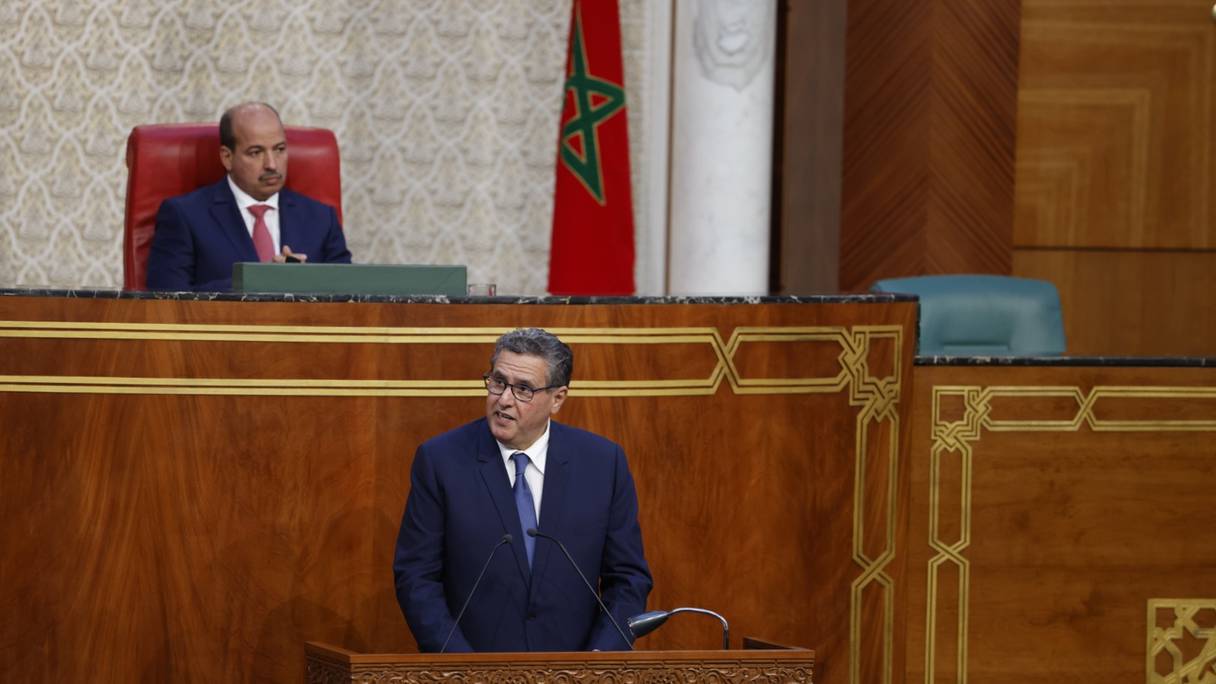Le chef du gouvernement, Aziz Akhannouch, mardi 10 janvier 2023, à la Chambre des conseillers. 

