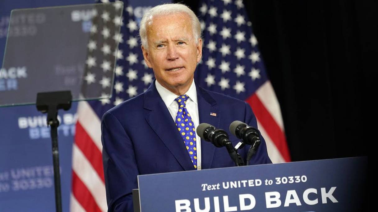 Le candidat démocrate à la course à la Maison Blanche Joe Biden, en conférence de presse à Wilmington, dans l'Etat du Delaware, le 28 juillet 2020. 
