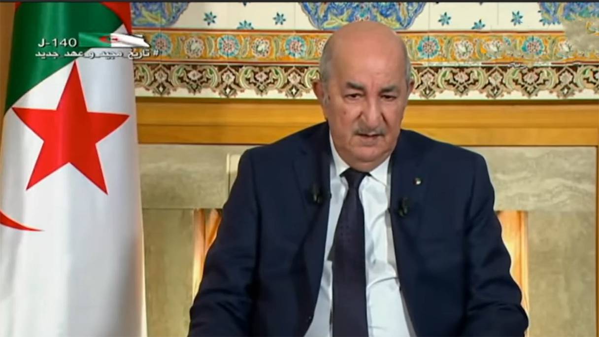 Le président algérien, Abdelmadjid Tebboune, lors d'une interview télévisée, le 15 février 2022 à Alger.

