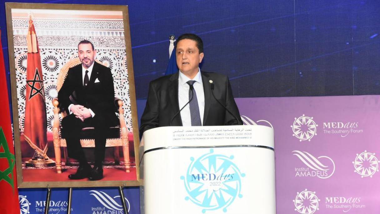 Allocution de Omar Moro, président du Conseil de la Région Tanger-Tétouan-Al Hoceïma, au cours de la cérémonie d'ouverture de la quatorzième édition du Forum MEDays, le 2 novembre 2022.

