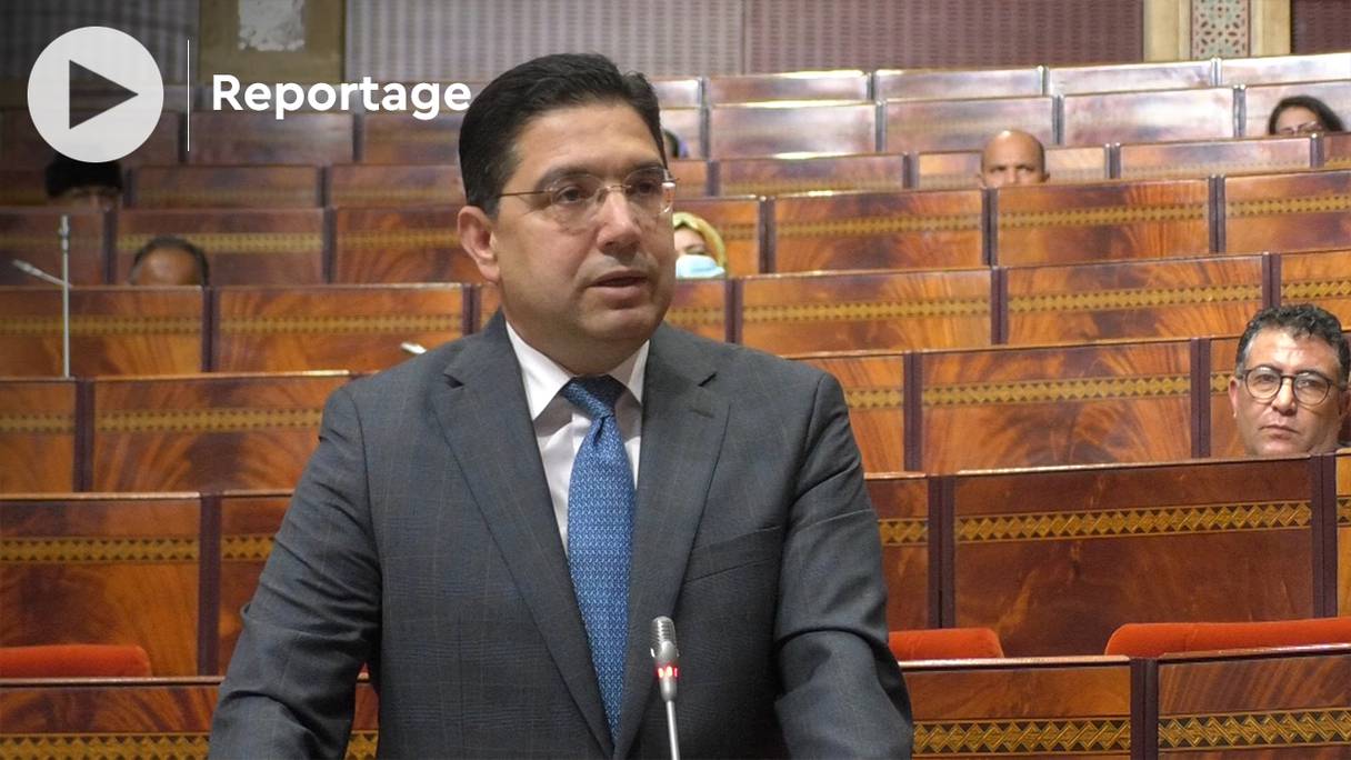 Nasser Bourita, ministre des Affaires étrangères, de la Coopération africaine et des Marocains résidant à l’étranger, s'exprimant lors de la séance des questions orales à la Chambre des représentants, lundi 24 janvier 2022.
