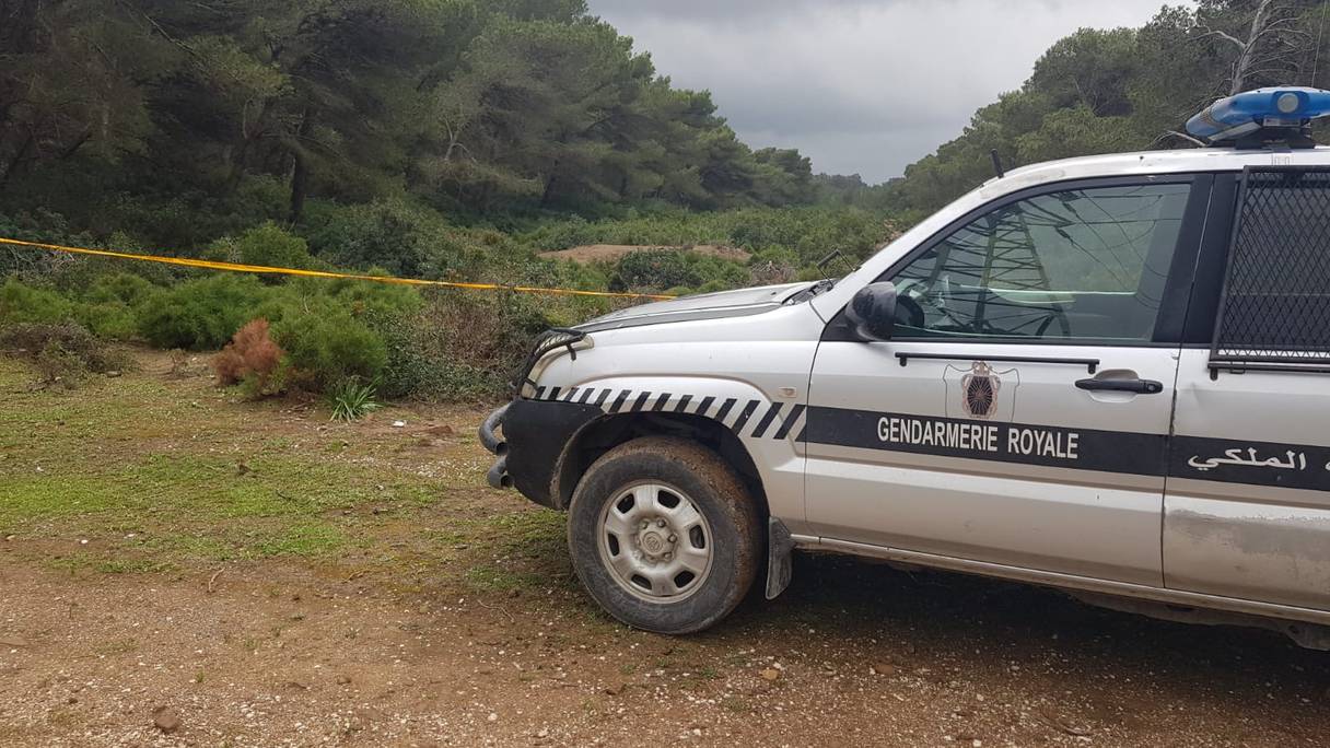 Un véhicule de la Gendarmerie royale, dans la forêt d'Al-Houara, près de Tanger. 
