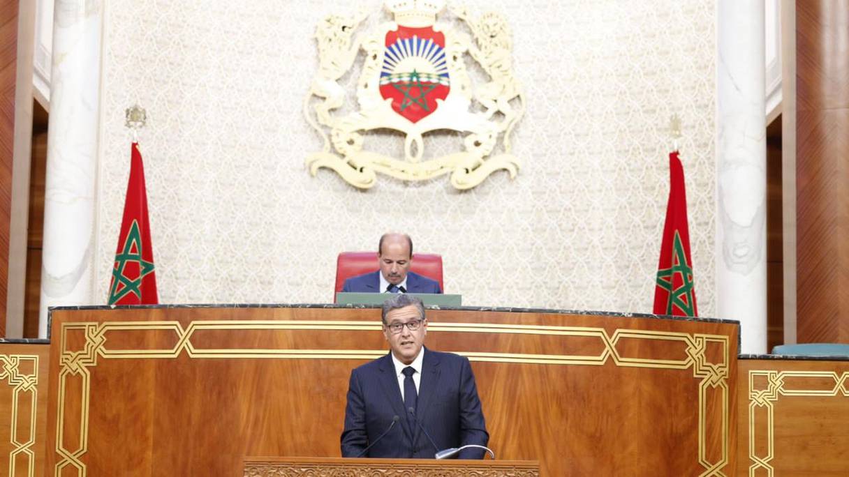 Le Chef du gouvernement, Aziz Akhannouch lors de la séance mensuelle consacrée à la discussion des politiques publiques, tenue ce mardi 29 novembre 2022.
