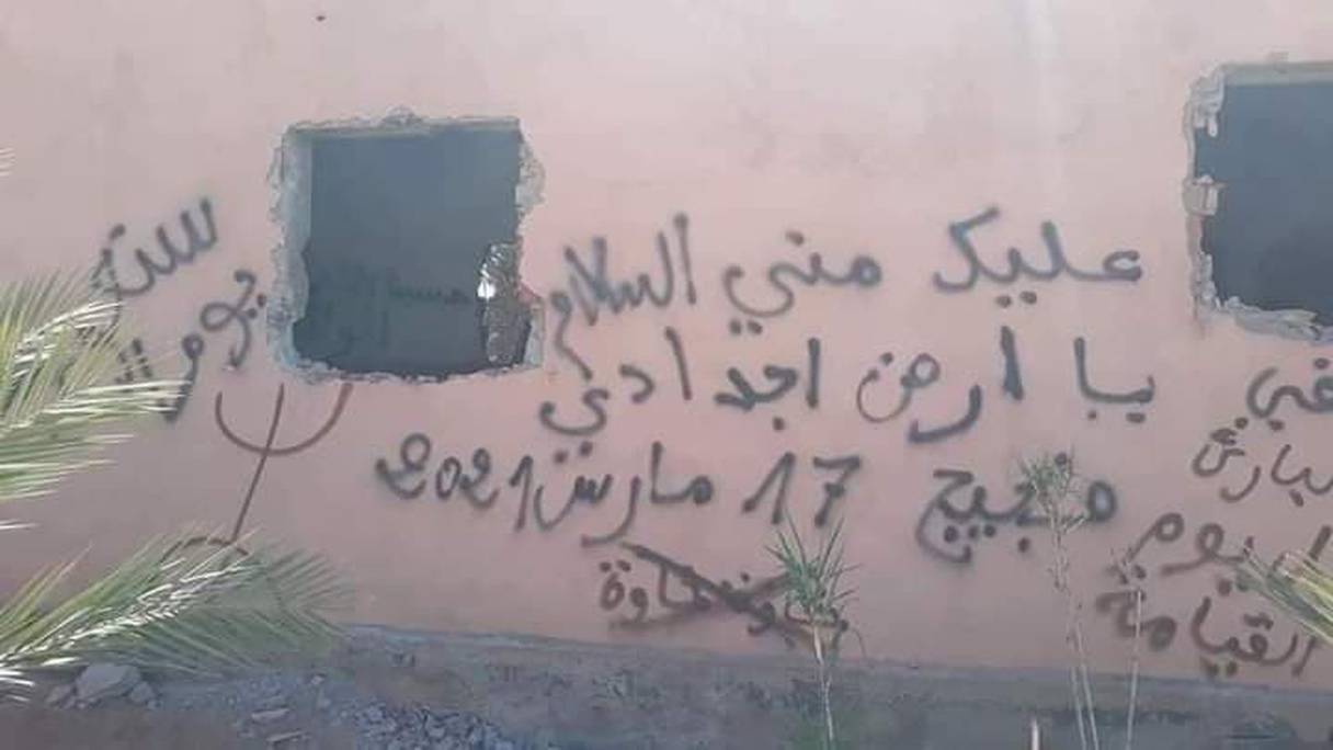 "La paix soit sur toi, ô terre de mes ancêtres", peut-on lire sur le mur de cette maison à El Arja.
