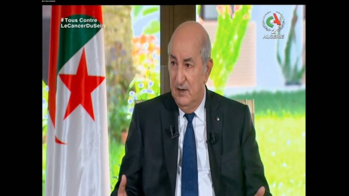 Le président algérien Abdelmadjid Tebboune, en interview télévisée le 10 octobre 2021. 
