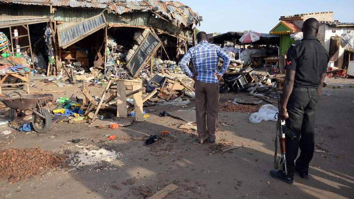 Le site d'une attaque à la bombe à Maiduguri, dans le nord du Nigeria
