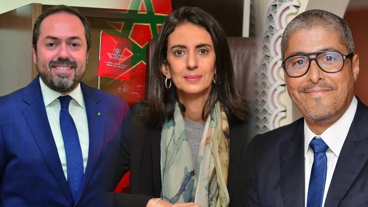 Abdelhamid Addou (PDG de RAM), Nadia Fettah (ministre du Tourisme et du transport aérien) et Adel El Fakir, (DG de l'ONMT).

