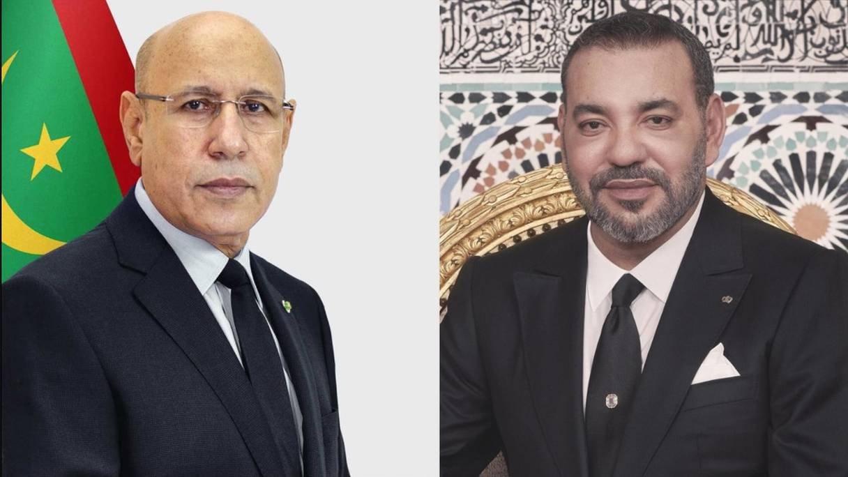 Le président mauritanien Mohamed Ould Cheikh El Ghazouani, et le roi Mohammed VI. 
