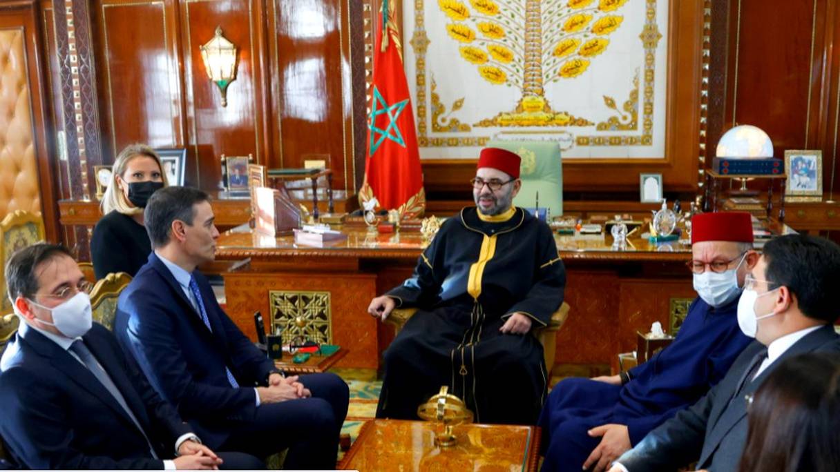 Lors de la réception de Pedro Sanchez par le roi Mohammed VI.
