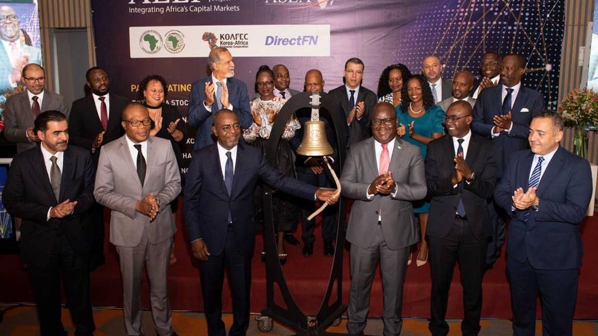 Cérémonie de lancement du projet de liaison des Bourses africaines AELP, le 7 décembre 2022, à Abidjan, en Côte d'Ivoire. 
